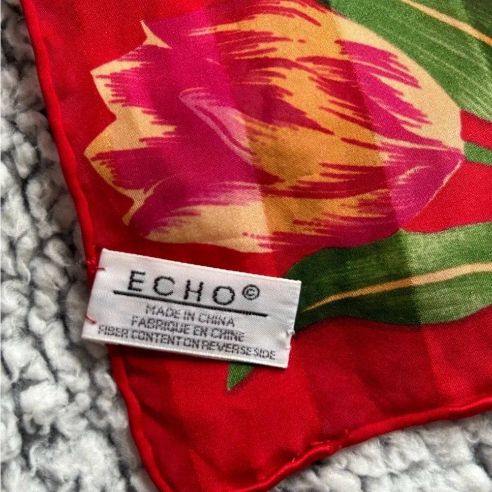 Lot of 5 Vintage Multicolor Floral Silk Striped Scarves Set Echo Flower Spring